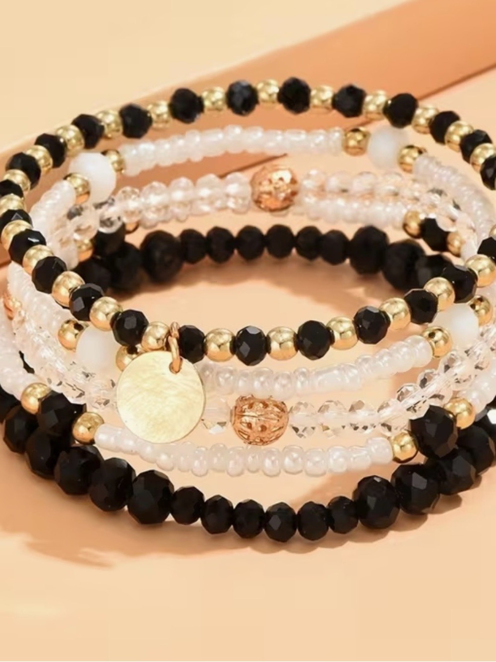 Gold & Black Beaded Wrap Bracelet - Women Jewelry